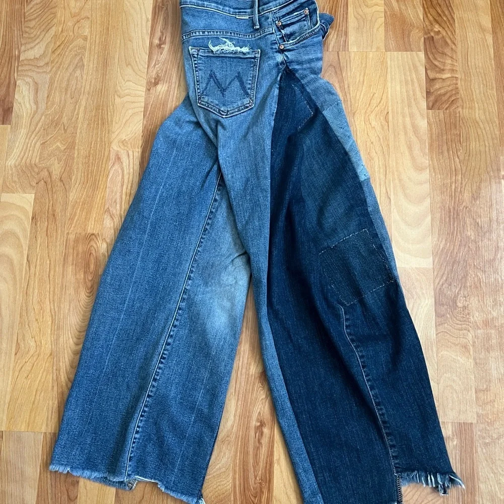 Upcycled Reworked MOTHER Superior 2 Tone Denim Barrels w Bronze Details sz 27 - Picture 12 of 17